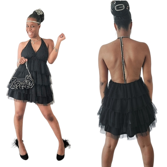 Lucy In The Sky Black Sukie Mesh Ruffled Mini Dress - Picture 1 of 13